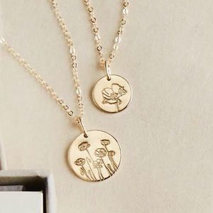 Poppy August Birth Flower Dainty Charm Necklace